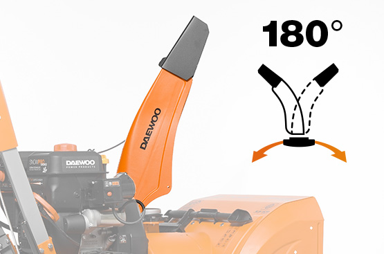 Изменение угла выброса на 180 градусов дает возможность мгновенно изменять направление и дальность выброса снега непосредственно с панели оператора.